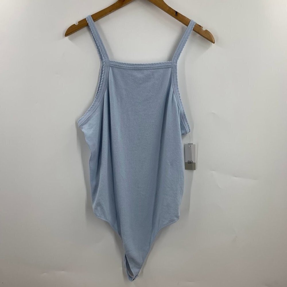 Nordstrom BP Picot Trim Cotton Blend Rib Bodysuit In Blue Cashmere Size 2X NWT
